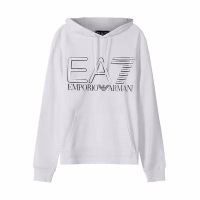 Emporio Armani EA7 SS22 White Logo Print Hoodie Long Sleeve Casual Wear 3LPM45-PJFGZ-1100