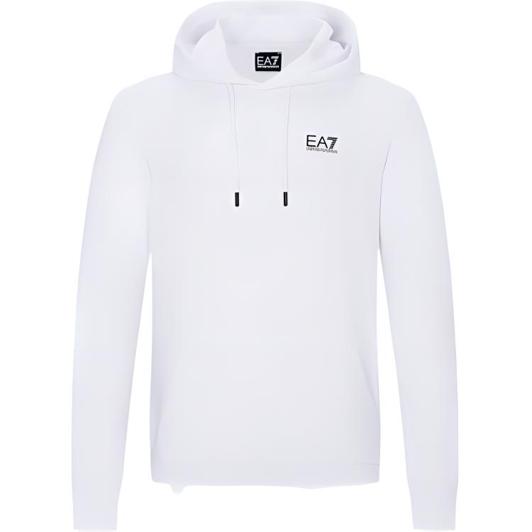 Emporio Armani EA7 SS22 White Logo Print Pullover Hoodie Long Sleeve 3LPM61-PJEQZ-1100
