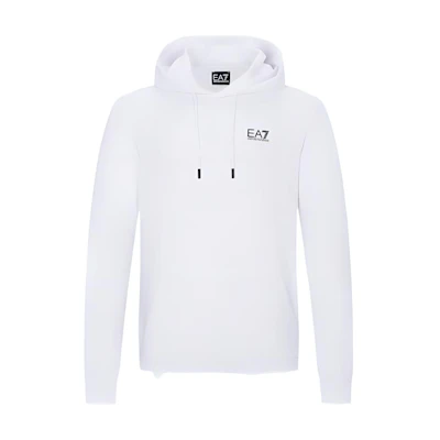 Emporio Armani EA7 SS22 White Logo Print Pullover Hoodie Long Sleeve 3LPM61-PJEQZ-1100