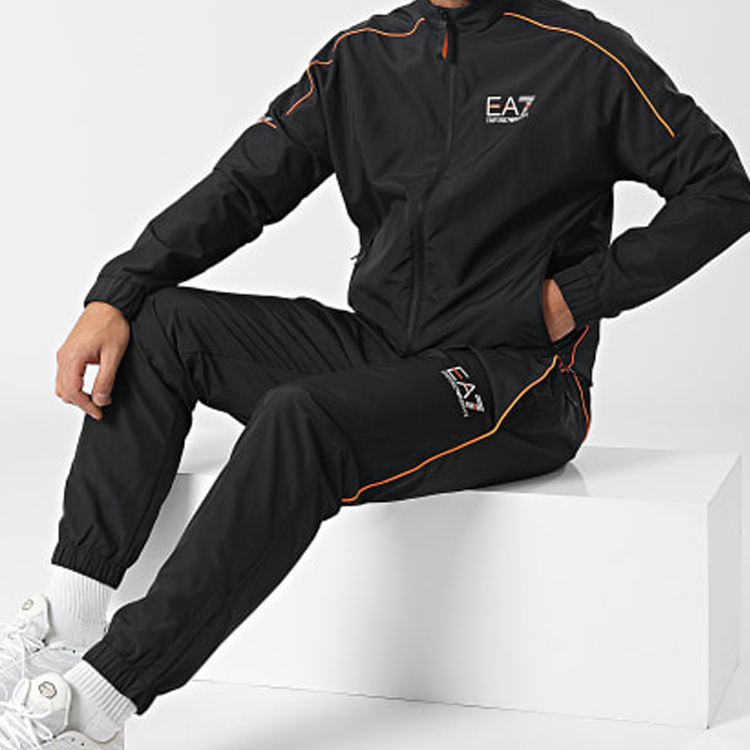 Shop エンポリオアルマーニ EA7 SS23 ブラック刺繍ロゴジップトラックスーツ 3RPV05-PNP6Z-1200