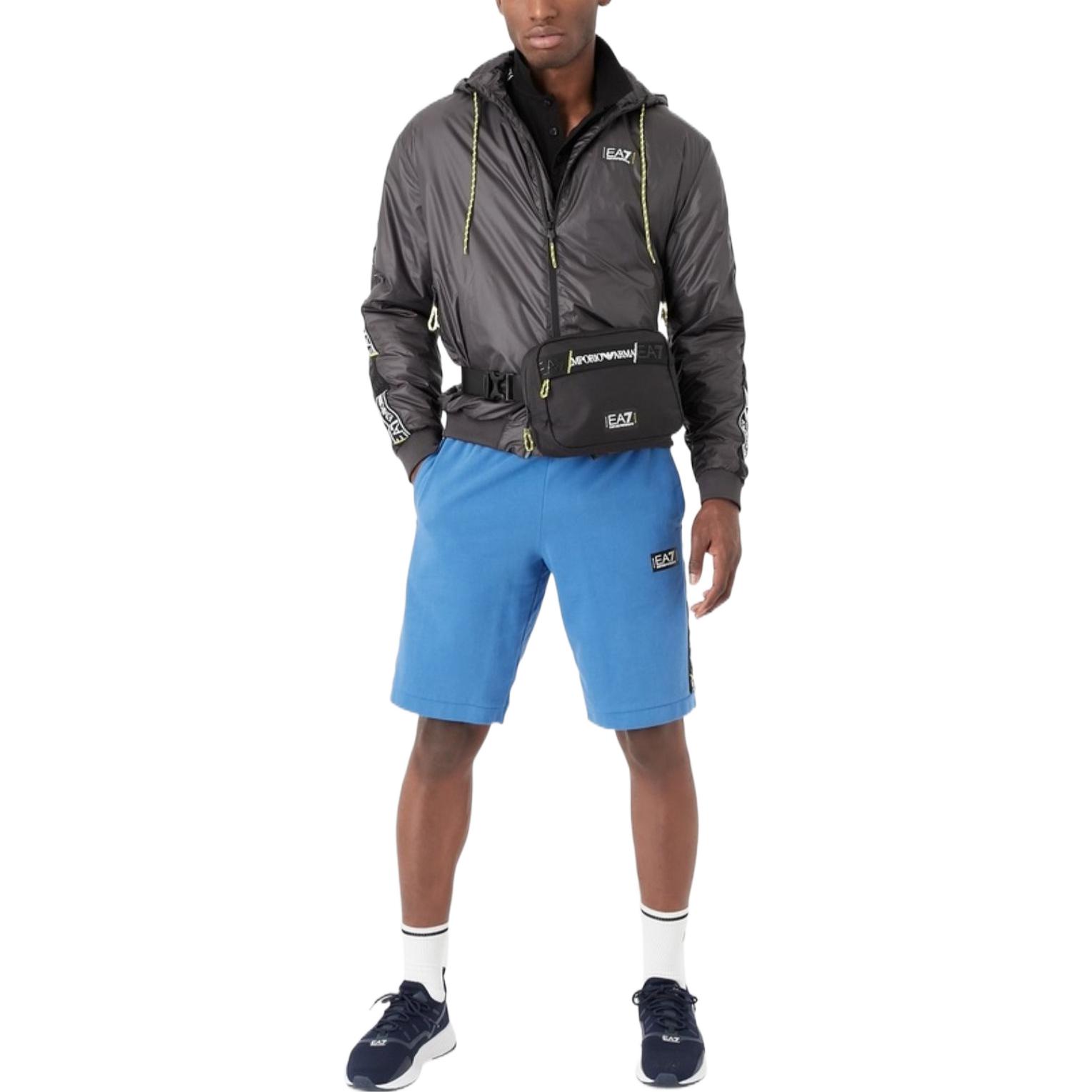 Shop Emporio Armani EA7 SS23 黑色标志印花连帽棉夹克 3RPB05-PN5ZZ-1200