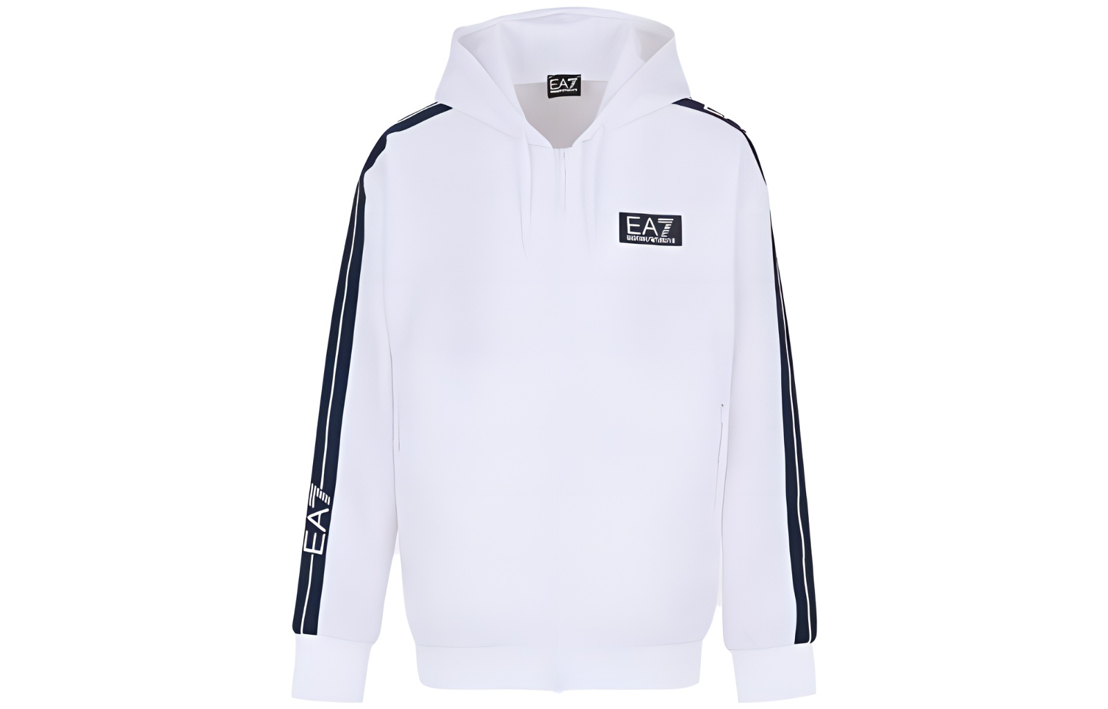 EMPORIO ARMANI EA7 SS23  White Loose Zip-Up Sweatshirt with Logo Trim. 3RPM67-PN6ZZ-1100
