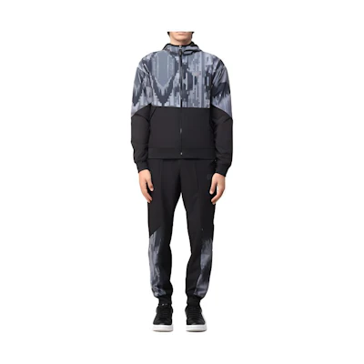 Emporio Armani EA7 SS23 Black Colorblock Zip-up Hoodie 6LPV05-PN6TZ-1200