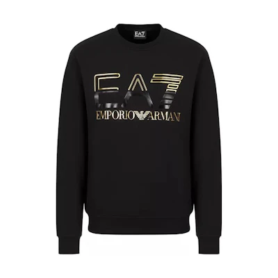 Emporio Armani EA7 SS23 Black Crewneck Sweatshirt with Logo Print for Men 3RPM12-PJLSZ-0208