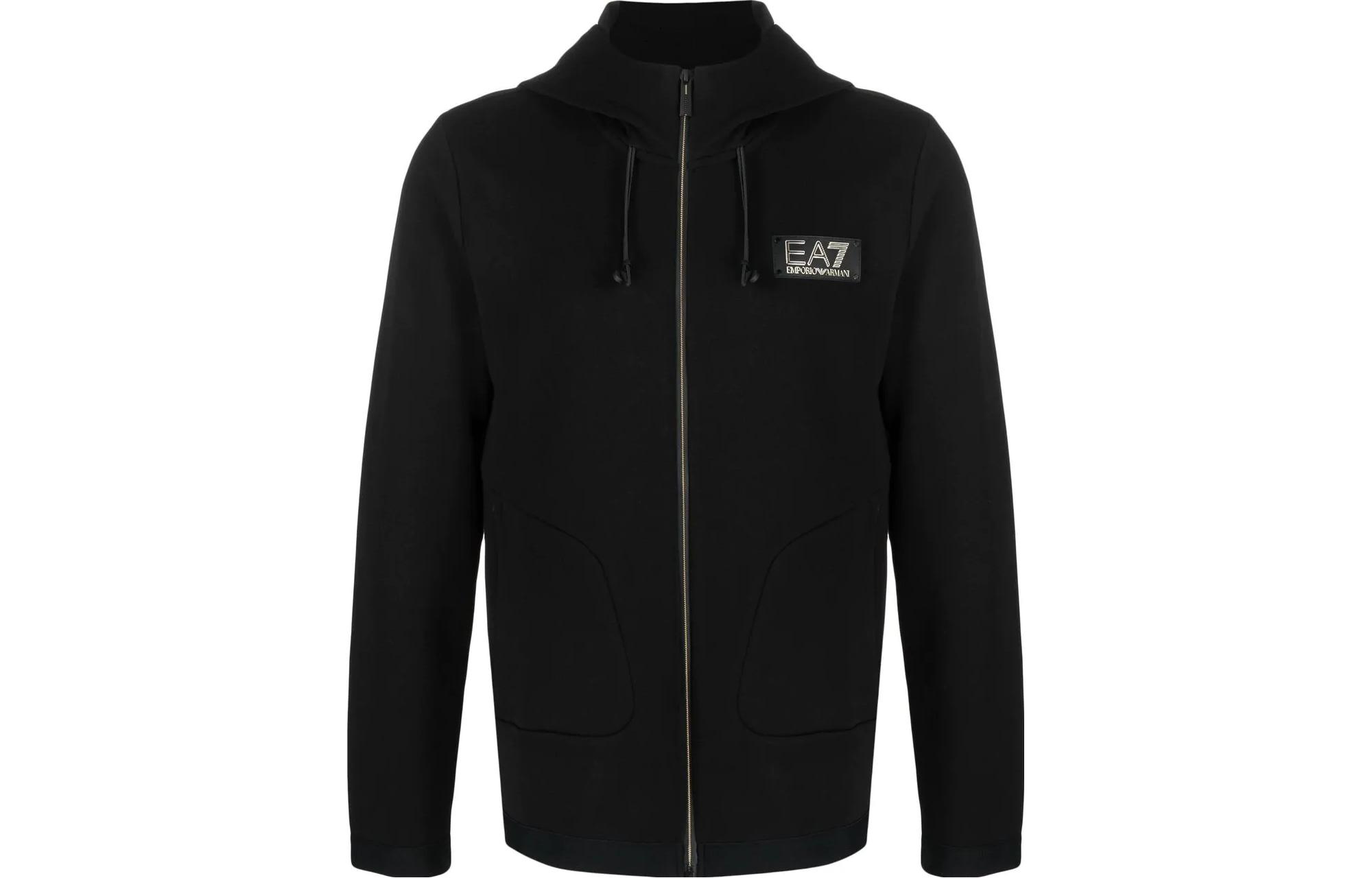 Emporio Armani EA7 SS23 Black Hoodie Jacket with Logo Design 3RPM30-PJFAZ-1200