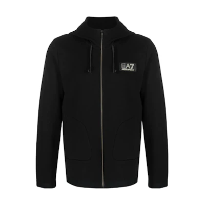 Emporio Armani EA7 SS23 Black Hoodie Jacket with Logo Design 3RPM30-PJFAZ-1200
