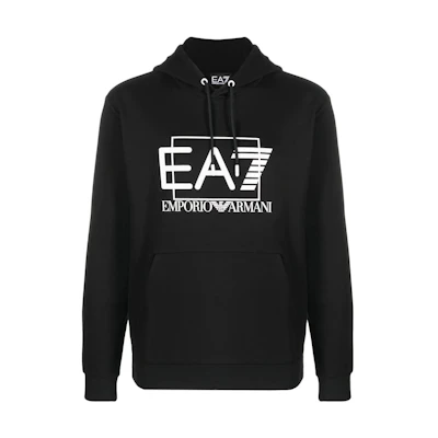 Emporio Armani EA7 SS23 Black Hoodie with Logo Print and Drawstring 3RPM62-PJ05Z-1200