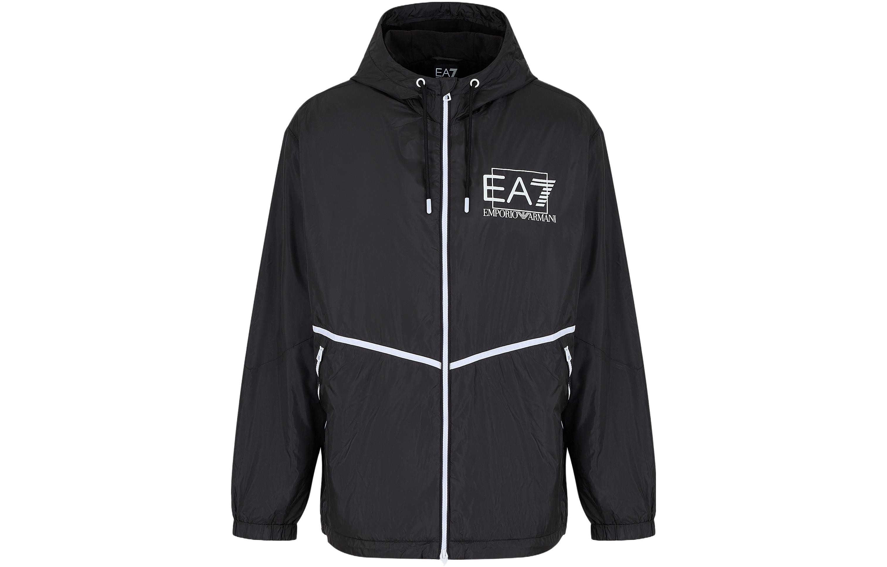 Emporio Armani EA7 SS23 Black Letter Print Hooded Zip Jacket 3RPB01-PN5ZZ-1200