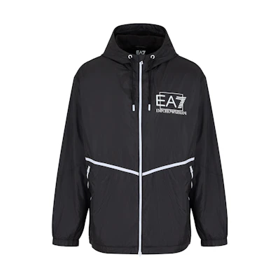 Emporio Armani EA7 SS23 Black Letter Print Hooded Zip Jacket 3RPB01-PN5ZZ-1200