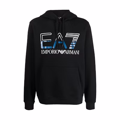 Emporio Armani EA7 SS23 Black Letter Print Hoodie 3RPM13-PJLSZ-1200
