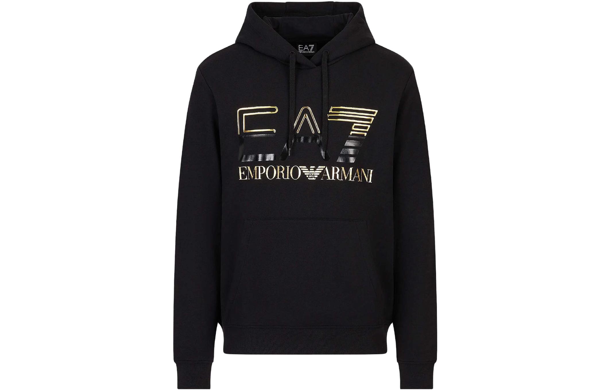 Order Emporio Armani EA7 SS23 Hoodie Hitam Cetakan Huruf 3RPM13-PJLSZ-1200