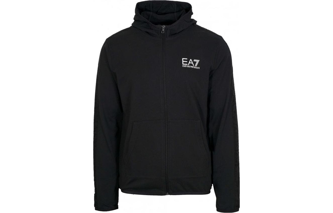 Emporio Armani EA7 SS23 Black Logo Hoodie Loose Fit Long Sleeve 3GPM22-PJ05Z-1200