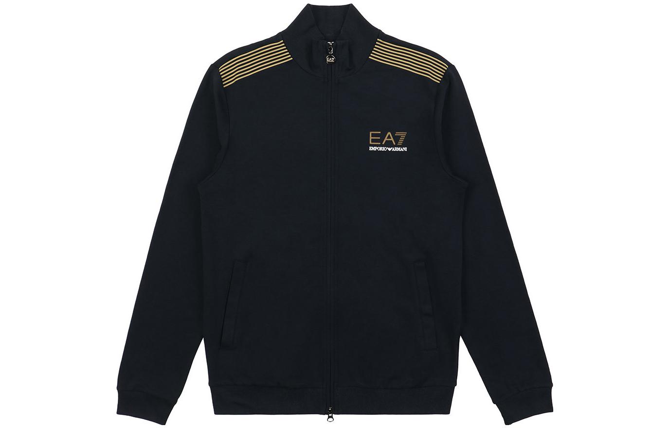 Emporio Armani EA7 SS23 Black Long-Sleeve Jacket with Stripe Detail for Men 274301-4A204-02836