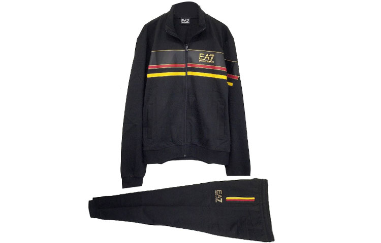 Emporio Armani EA7 SS23 Black Striped Logo Polo Sweatsuit Set 3ZPMA5-PJ05Z-1200