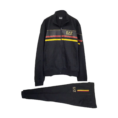 Emporio Armani EA7 SS23 Black Striped Logo Polo Sweatsuit Set 3ZPMA5-PJ05Z-1200