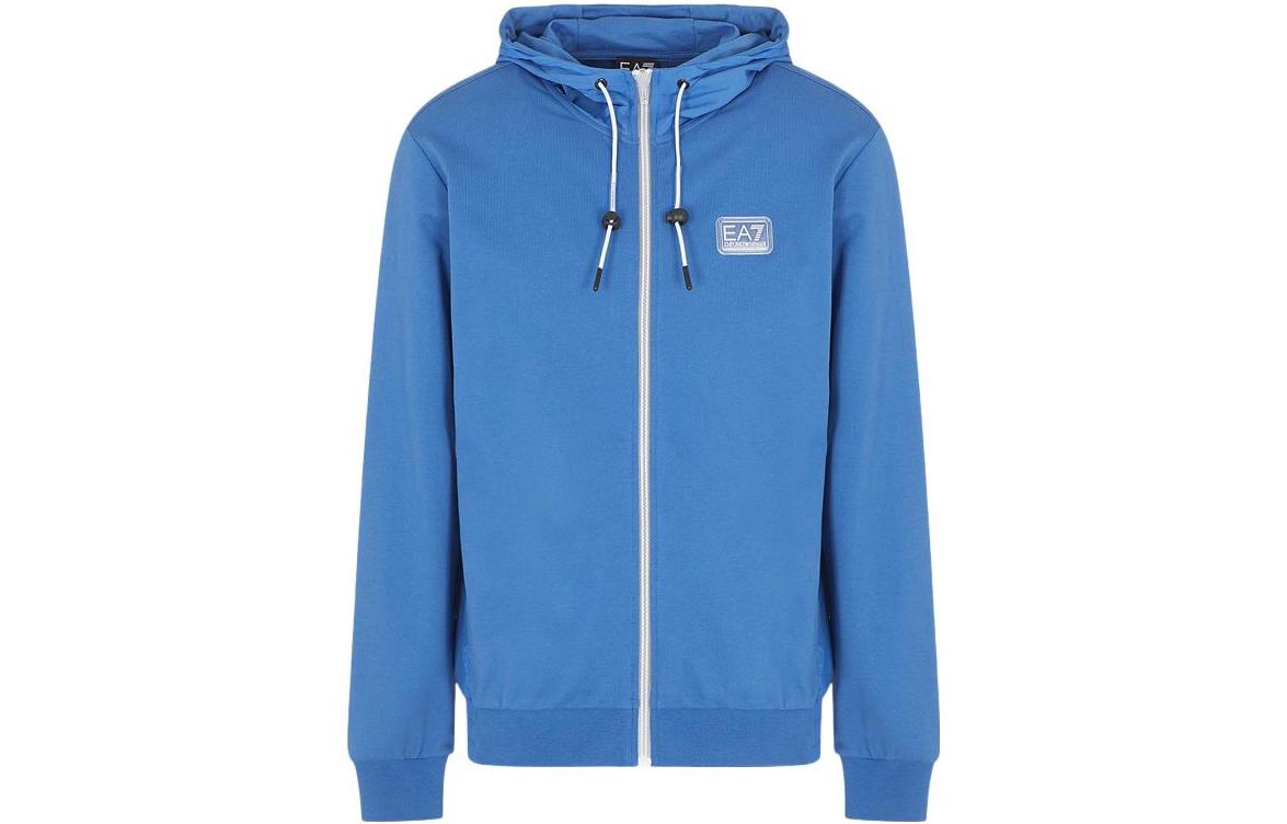 Emporio Armani EA7 SS23 Blue Hoodie with Logo and Zip Closure 3RPM25-PJ05Z-1538