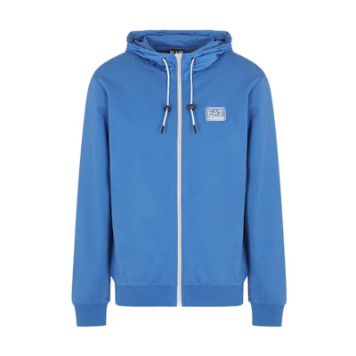 Emporio Armani EA7 SS23 Blue Hoodie with Logo and Zip Closure 3RPM25-PJ05Z-1538