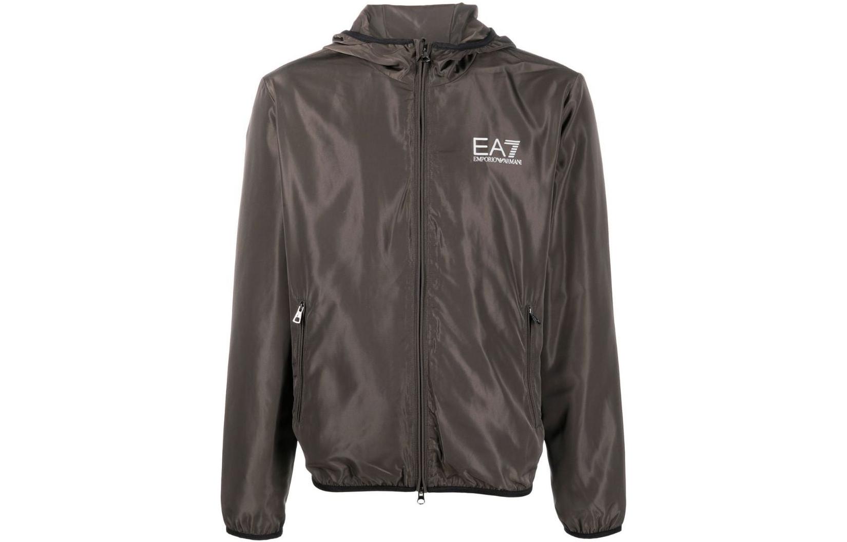 Emporio Armani EA7 SS23 Brown Hoodie Jacket with Letter Print 8NPB04-PNN7Z-1997