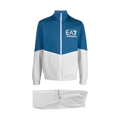 Emporio Armani EA7 SS23 Colorblock Logo Zip Sweatshirt & Joggers Set Blue Men 3RPV75-PJ05Z-25CM