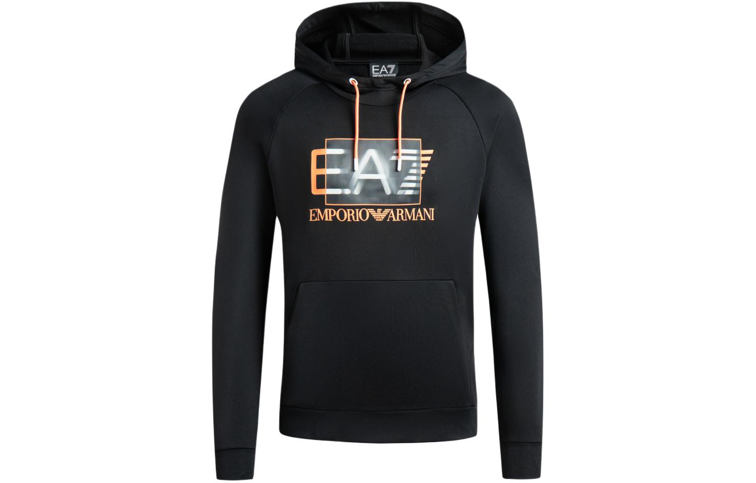 Emporio Armani EA7 SS23 Gradient Logo Hoodie Black Pullover Long Sleeve 3RPM04-PJ16Z-1200