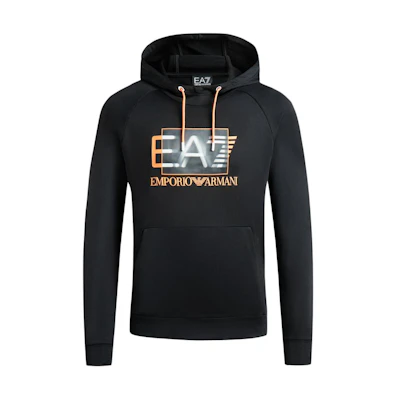 Emporio Armani EA7 SS23 Gradient Logo Hoodie Black Pullover Long Sleeve 3RPM04-PJ16Z-1200