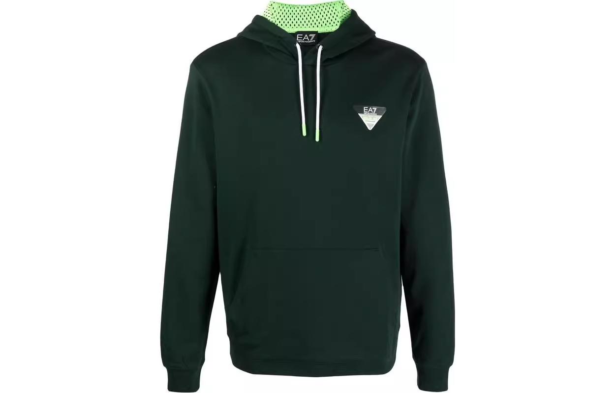 Emporio Armani EA7 SS23 Green Solid Color Logo Print Sweatshirt 6LPM72-PJEQZ-1860