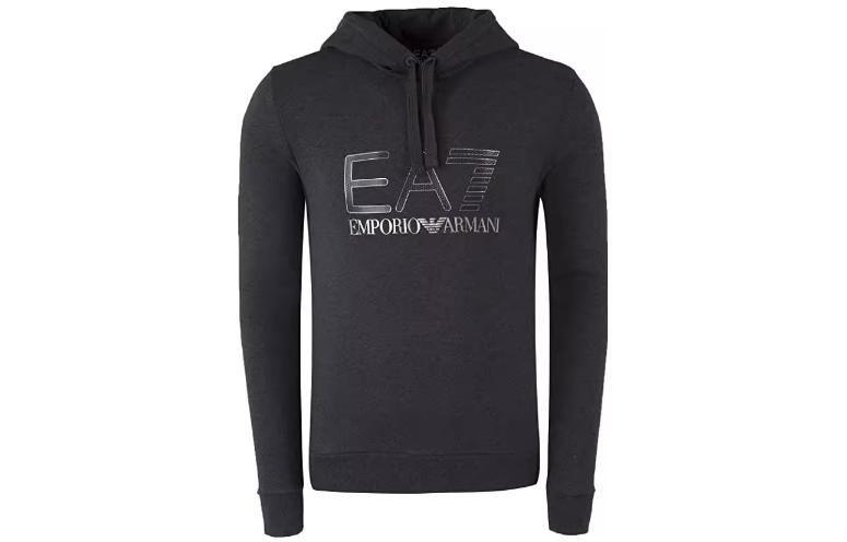 Emporio Armani EA7 SS23 Grey Hooded Letter Print Long Sleeve Sweatshirt 6ZPM44-PJ07Z-3909