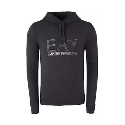 Emporio Armani EA7 SS23 Grey Hooded Letter Print Long Sleeve Sweatshirt 6ZPM44-PJ07Z-3909
