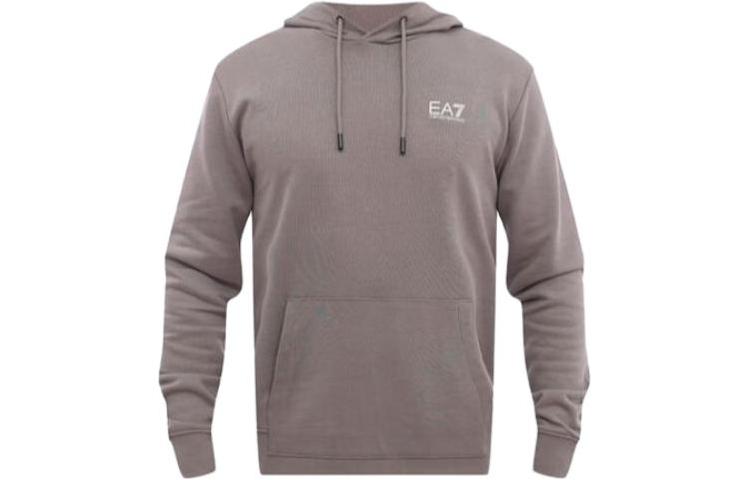 Emporio Armani EA7 SS23 Grey Letter Print Pullover Hoodie for Men 3LPM61-PJEQZ-1907