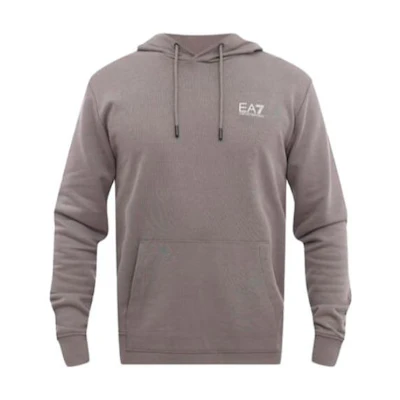 Emporio Armani EA7 SS23 Grey Letter Print Pullover Hoodie for Men 3LPM61-PJEQZ-1907