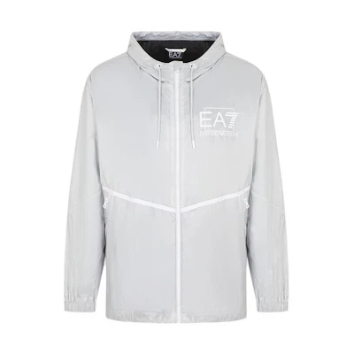 Emporio Armani EA7 SS23 Letter Print Zip Hoodie Jacket Oyster Mushroom Gray 3RPB01-PN5ZZ-1941