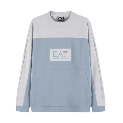 Emporio Armani EA7 SS23 Logo Print Crew Neck Long Sleeve Sweatshirt Light Blue Men 3RPM27-PJF3Z-1506