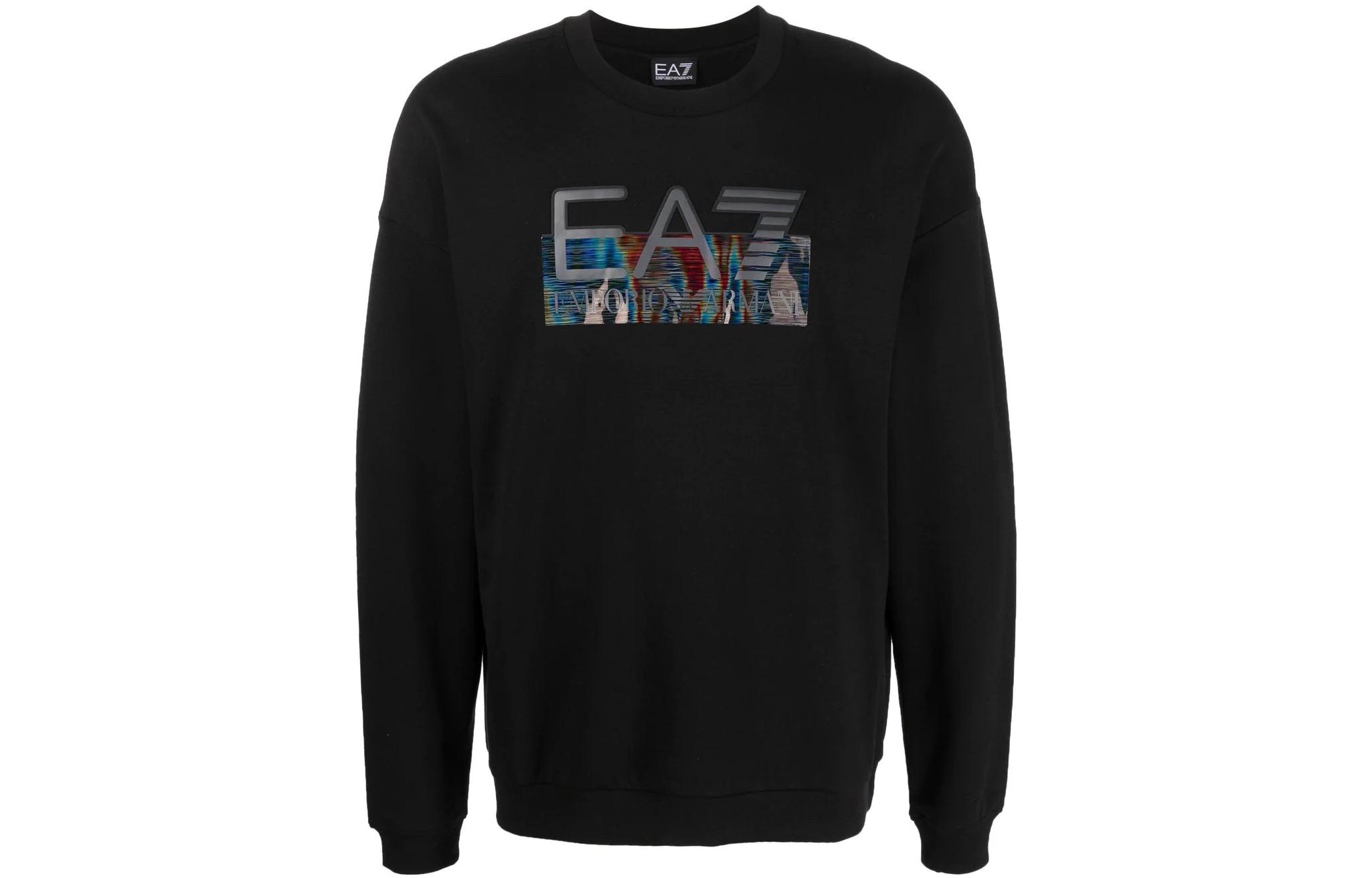 Emporio Armani EA7 SS23 Logo Print Crewneck Black Sweatshirt for Men 6LPM64-PJ9FZ-1200