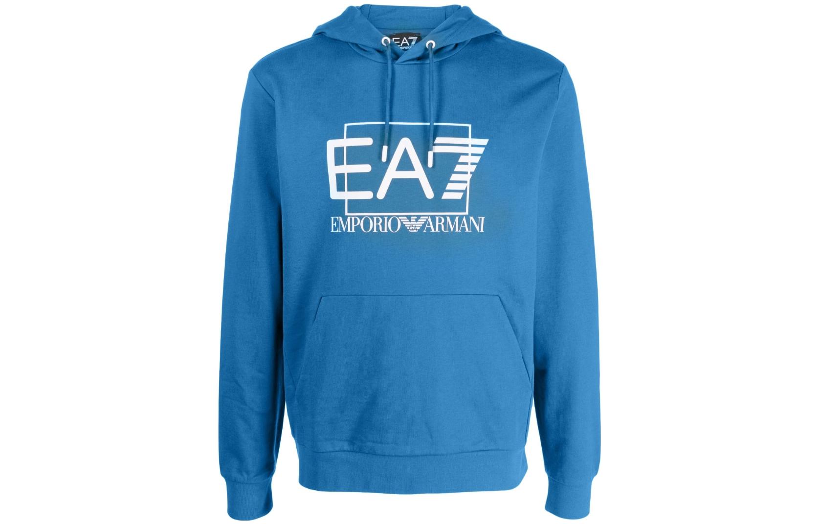 Emporio Armani EA7 SS23 Logo Print Drawstring Hoodie Sky Blue () 3RPM62-PJ05Z-1534