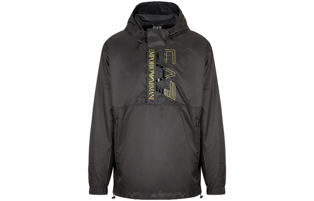 Emporio Armani EA7 SS23 Logo Print Pullover Hoodie Yellow Black Men 3RPB06-PN5ZZ-0208