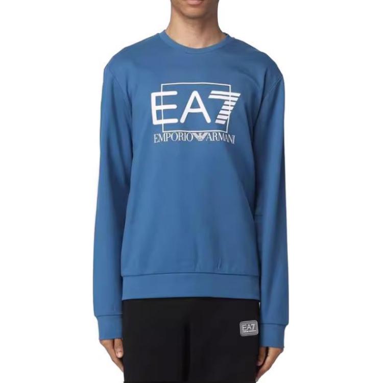 Emporio Armani EA7 SS23 Logo Print Pullover Sweatshirt Men’s Blue 3RPM60-PJ05Z-1534