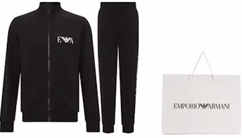 Shop EMPORIO ARMANI EA7 SS23 男士黑色Logo印花運動套裝 111927-3R571-00020