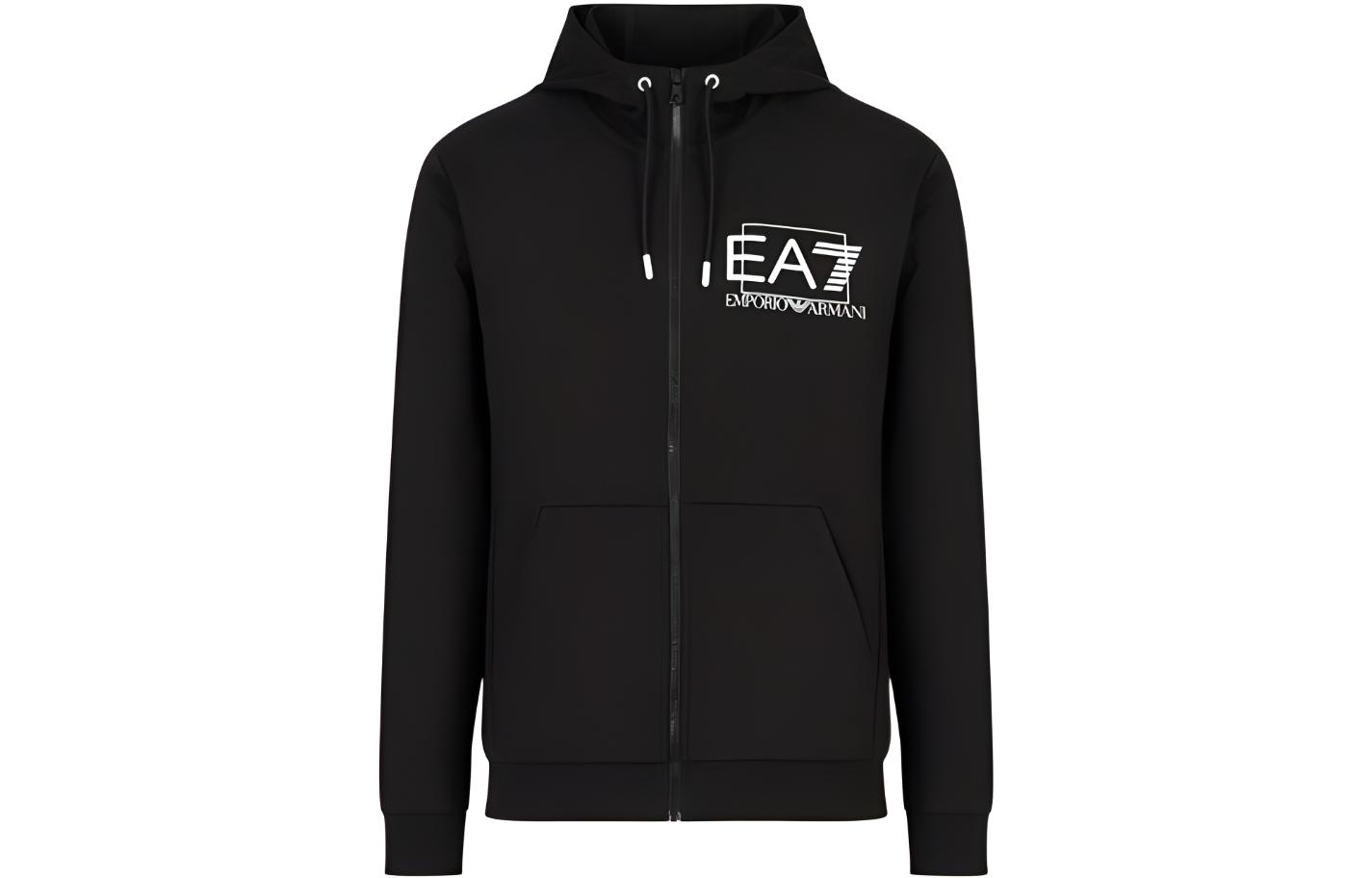 Emporio Armani EA7 SS23 Logo Print Zip-Up Loose Sweatshirt Black Mens 3RPM53-PJ05Z-1200