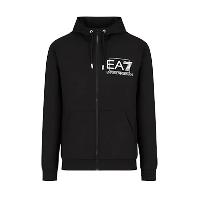 Emporio Armani EA7 SS23 Logo Print Zip-Up Loose Sweatshirt Black Mens 3RPM53-PJ05Z-1200