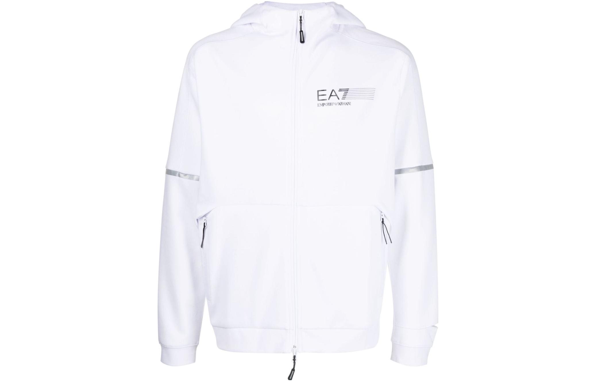 Emporio Armani EA7 SS23 Logo Print Zip Sweatshirt White - 3RPM43-PJMBZ-1100