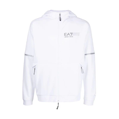 Emporio Armani EA7 SS23 Logo Print Zip Sweatshirt White - 3RPM43-PJMBZ-1100