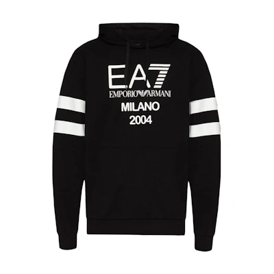 Emporio Armani EA7 SS23 Logo Striped Print Pullover Hoodie Black 3RUM04-PJ2SZ-1200