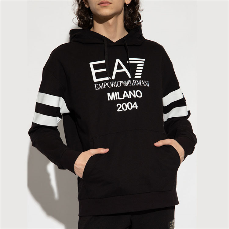 Emporio Armani EA7 SS23 Logo Striped Print Pullover Hoodie Black 3RUM04-PJ2SZ-1200 圖 3