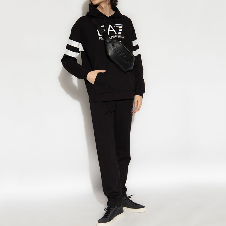 Emporio Armani EA7 SS23 Logo Striped Print Pullover Hoodie Black 3RUM04-PJ2SZ-1200 圖 5