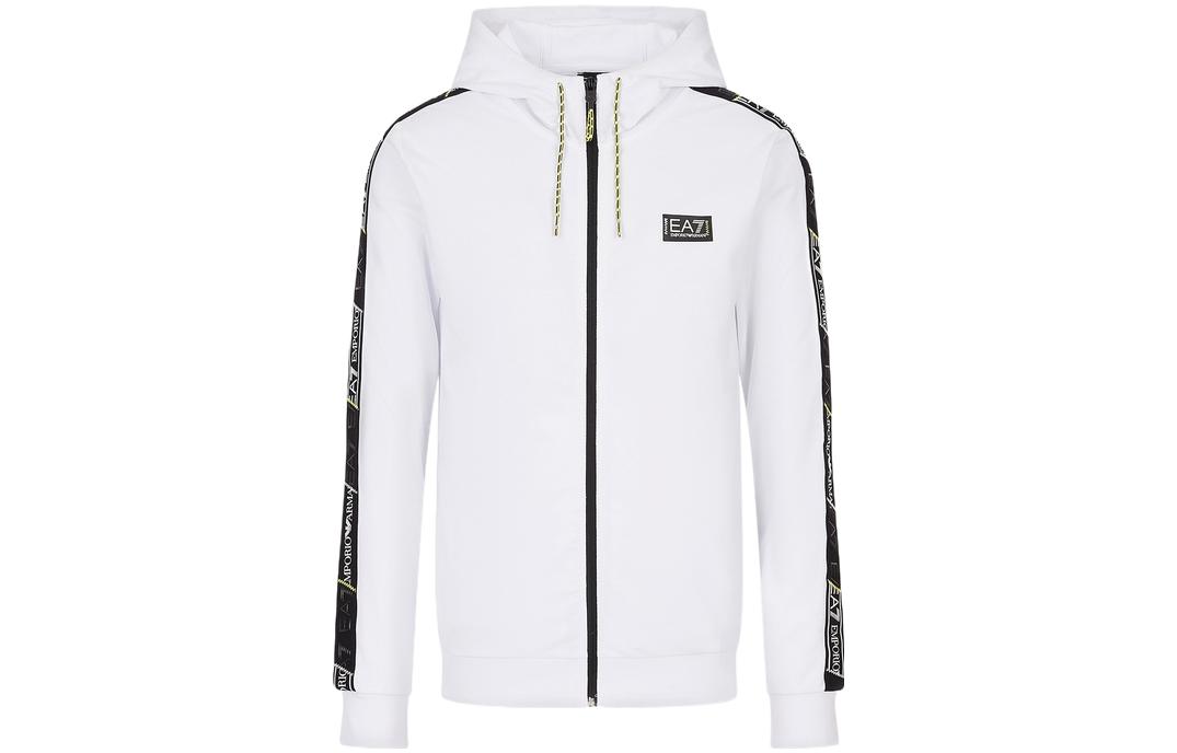 Emporio Armani EA7 SS23 Logo Tape Zip Hoodie Men’s White 3RPM09-PJ05Z-1100