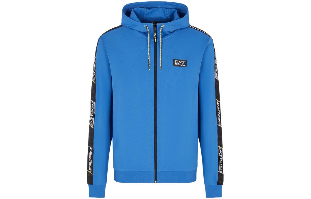 Emporio Armani EA7 SS23 Logo Tape Zipper Hoodie Men’s Blue 3RPM09-PJ05Z-1538