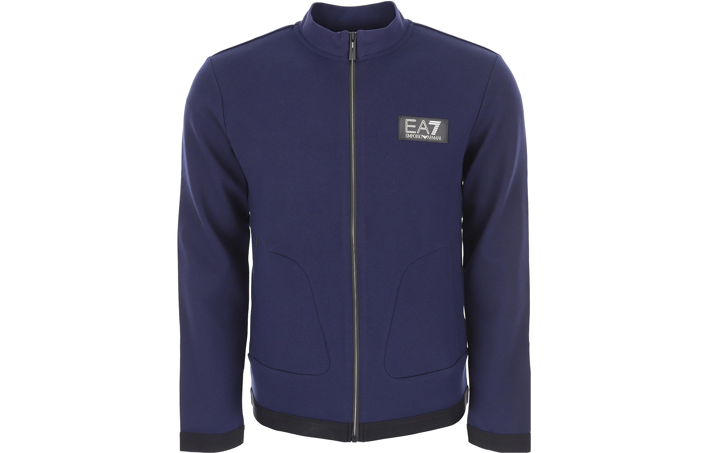 Emporio Armani EA7 SS23 Navy Blue Logo Patch Long-Sleeve Sweatshirt Mens 3RPM57-PJFAZ-1554