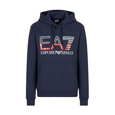 Emporio Armani EA7 SS23 Navy Letter Print Loose Fit Hoodie 3RPM13-PJLSZ-1554