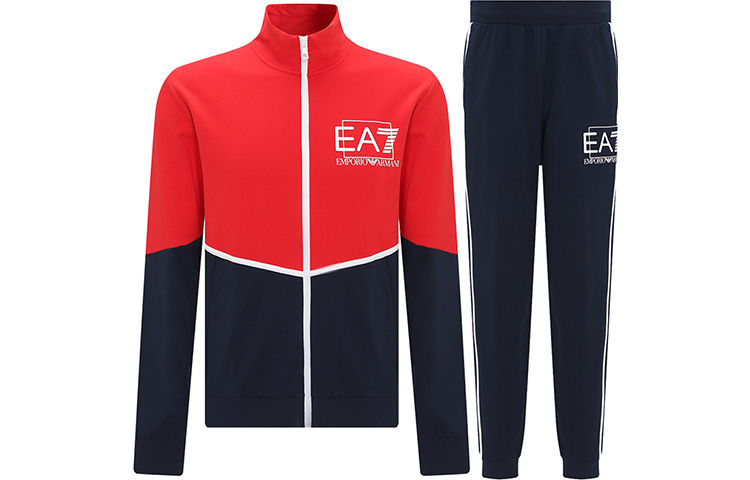 Emporio Armani EA7 SS23 Red Blue Logo Print Tracksuit Set 3RPV75-PJ05Z-024BK