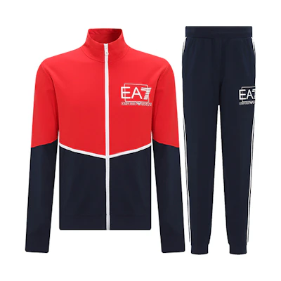 Emporio Armani EA7 SS23 Red Blue Logo Print Tracksuit Set 3RPV75-PJ05Z-024BK